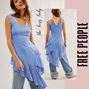 Free People mini dress or maxi top floral lace asymmetrical ruffled Small